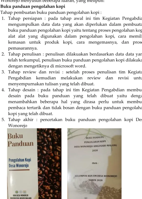 Gambar 1. Hasil print out buku panduan pengolahan kopi Desa Wonorejo 