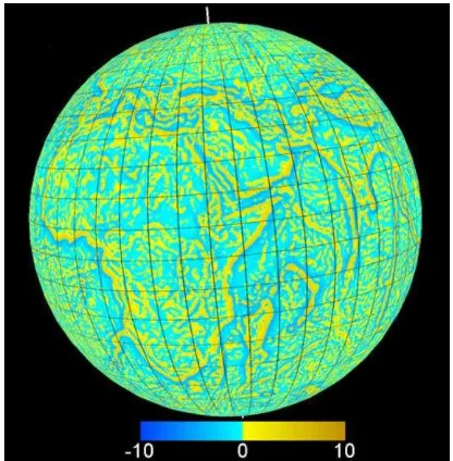 Figure 2. One of the Earth morphometric parameters (vertical curvature) derived from SRTM30_PLUS (Becker et al., 2009) 