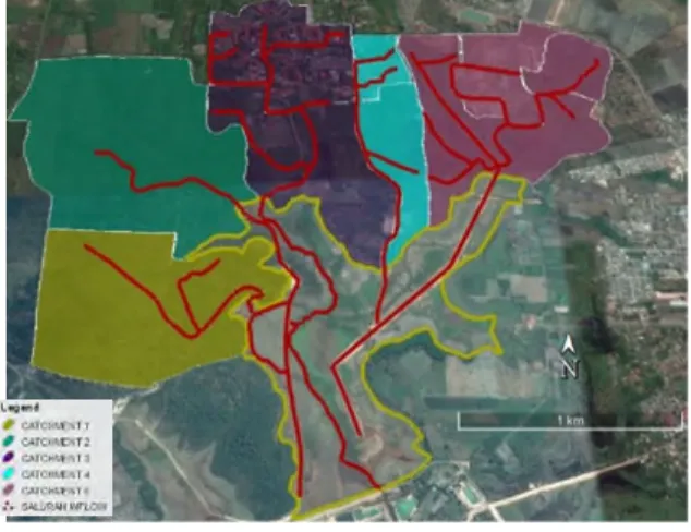 Gambar 5.Catchment area dan saluran inflow pada embung Universitas Sriwijaya