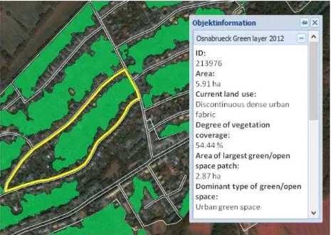 Figure 7. URBIS Grey Layer: site-specific information for a  former military used area (Osnabrück) (background image ©Google)  