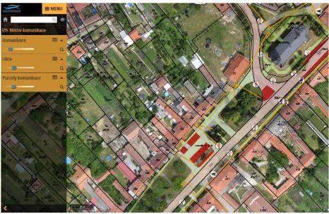 Figure  6: Geoportal application with technical map, communications and other data derived from detailed orthophoto image 