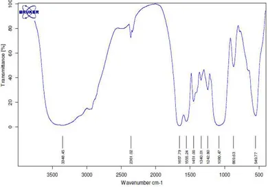 grafik analasis FTIR pada kolagen sisik ikan mas dapat dilihat pada Gambar 2. 