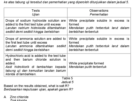 Table 5 Jadual 5 