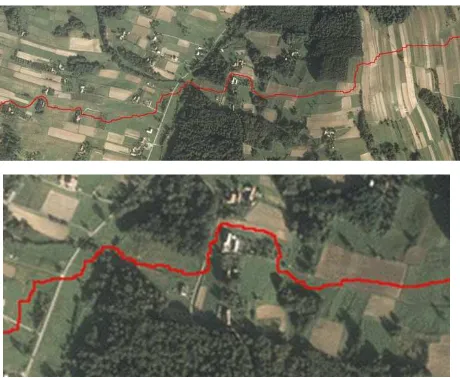 Figure 9. An example of routing the seamlines through a foothill area (enlargement in the bottom row)