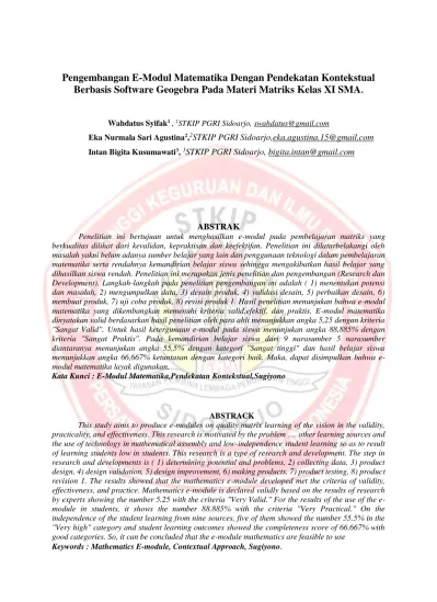 Pengembangan E-Modul Matematika Dengan Pendekatan Kontekstual Berbasis ...