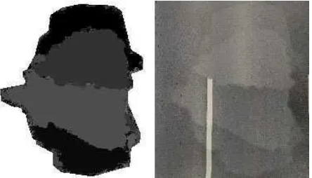 Figure 5. An illustration of the optimal label map (Left) andits correspondingly completed image region at the bottom of astreetview panorama.