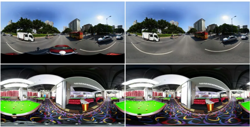 Figure 13. Comparisons of three completed streetview panoramas before feathering (top images) and after feathering (bottom images).