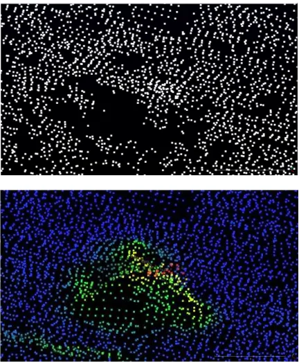 Figure 1. Terrain data derived by utilizing Terrasolid (top) and newly reconstructed terrain data with protruding rock extracted by the proposed algorithm (bottom) 