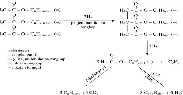 Gambar 2.6 Skema Reaksi Hidrodeoksigenasi (Mohammad et al, 2012) 