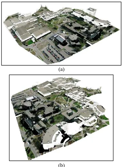 Figure 11. The extracted surfaces from (a) LiDAR point cloud and (b) imagery-based point cloud  
