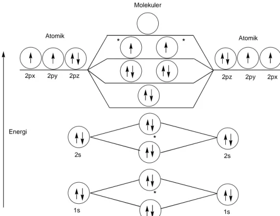 Gambar 1.  Orbital molekul oksigen triplet ( 3 O 2 )