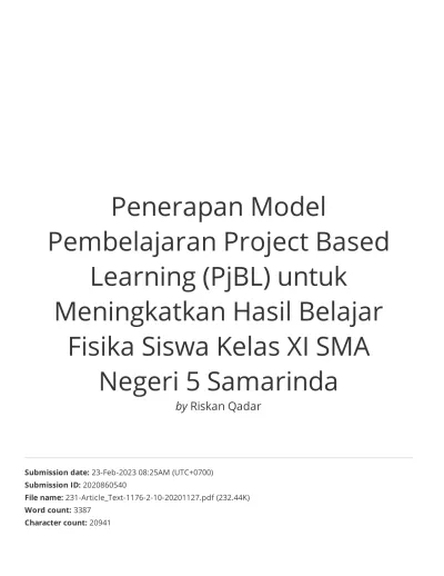 Turnitin: Penerapan Model Pembelajaran Project Based Learning (PjBL ...