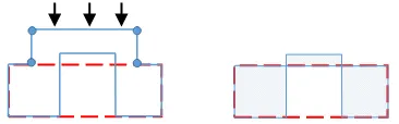 Figure 1. Self-intersection of a building model caused by the Shortest Edge First transformation strategy (blue – initial LOD, red – target LOD)