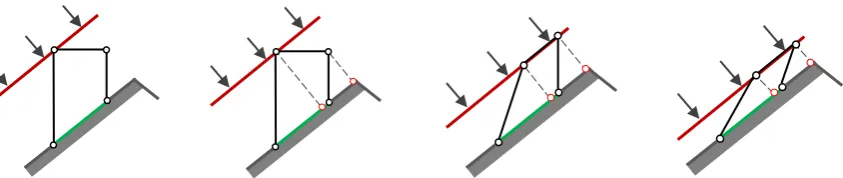 Figure 6. Projection of the eliminated building component onto the inclined joint plane in compliance with the Push Plane strategy (green – joint plane, red – transformation plane, black – eliminated component)