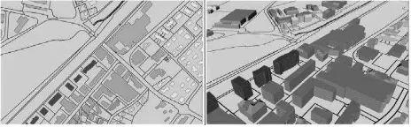Figure 3. Viewing a specific type of zoning plan (atypical)  in 2D (left) or in 3D (right) could make a difference in participant 