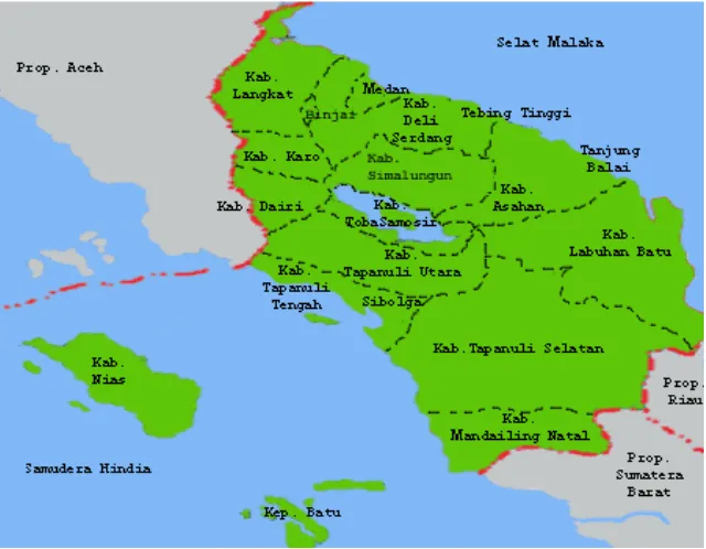 Gambar III.1 Peta Daerah Penelitian Kota Binjai, Kabupaten Langkat dan Kabupaten Deli Serdang (Sumber : www.sumaterautara.go.id)