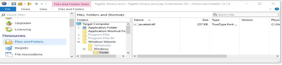 Gambar 5. Menambahkan font Javanese Text kedalam target folder 