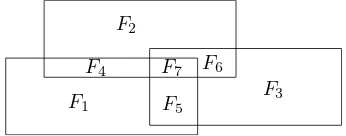 Figure 3: Three labels ℓand1, ℓ2, and ℓ3 with their Minkowski dif-ferences M(ℓ1), M(ℓ2), and M(ℓ3) (top) as well as the facetsof the arrangement resulting from the overlay of M(ℓ1), M(ℓ2), M(ℓ3) (bottom).