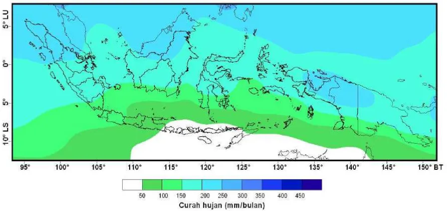 Gambar 3. Akumulasi curah hujan di Indonesia Bulan Juni Tahun 1983-2003  