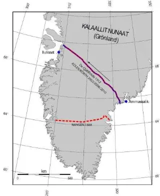 Figure 1. Expeditions - routes of Nansen, Quervain and Korth (according to W.Korth) 