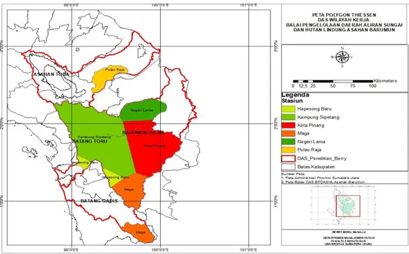 Gambar 3. Poligon Thiessen DAS di BPDASHL Wilayah Kerja Asahan Barumun  Kelerengan DAS Wilayah Kerja Asahan Barumun 