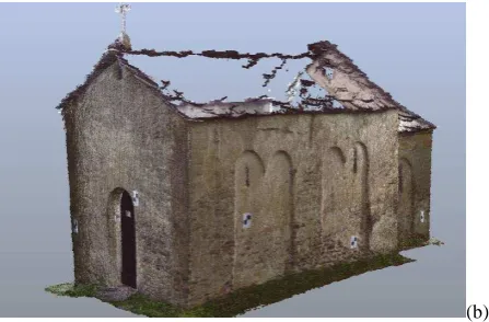 Figure 8. Original TLS point cloud (a), cleaned TLS point cloud of the Chapel (b) 