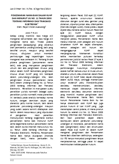 Pencemaran Nama Baik Dalam Kuhp Dan Menurut UU No. 11 Tahun 2008 ...