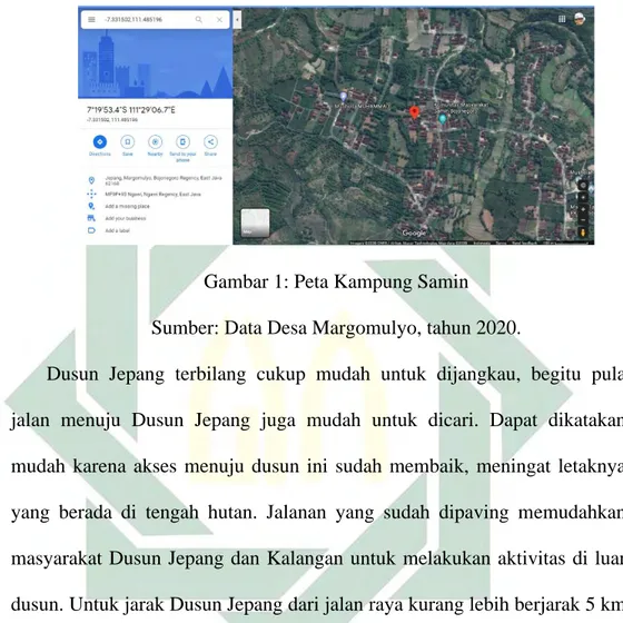 Gambar 1: Peta Kampung Samin  Sumber: Data Desa Margomulyo, tahun 2020. 