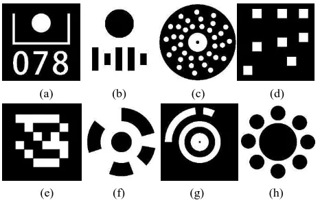 Figure 1. Several typical artificial coded target. (a) Caesar, 2005; (b) Wong, 1988; (c) Ahn, 2001; (d) Fraser, 1997; (e) 