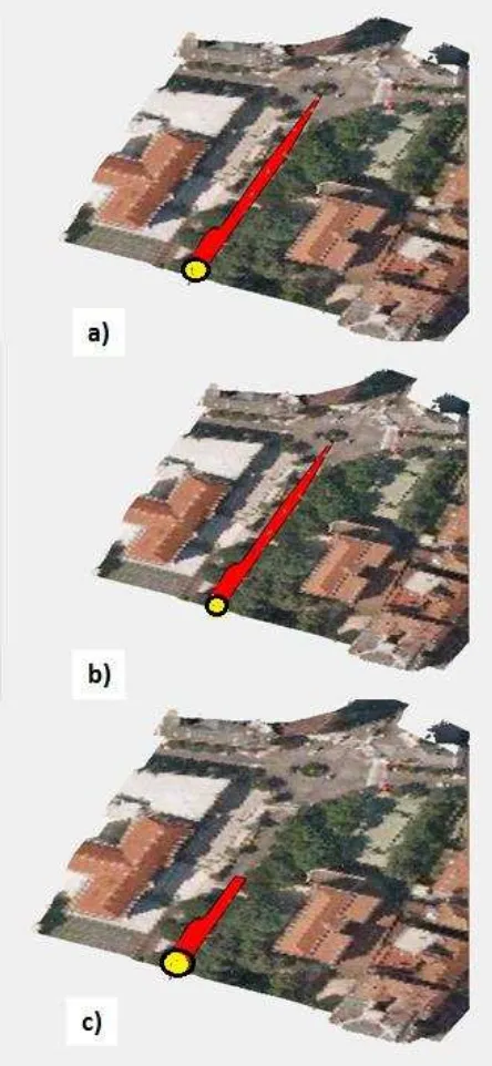 Figure 10 shows the visibility diagram for the first case study (urban road in Vigo). The algorithm shows a reliable behaviour in the detection of cars parked on the road side, the poles, and trees that could affect to driver visibility