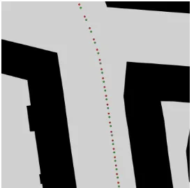 Figure 8. Trajectories. The reference feature point dataset was generated from the red trajectory, the current feature point dataset from the green trajectory 