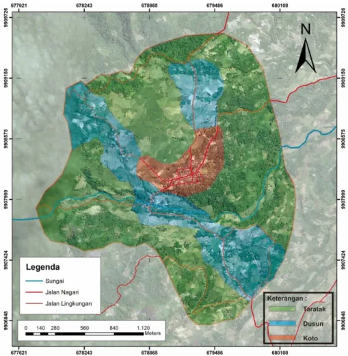 Gambar 2. Peta Pembagian Kawasan Menurut Nenek Moyang Minangkabau (Analisis Penulis, 2018) 