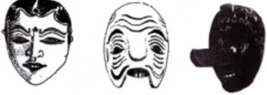 Gambar 2 Topeng wajah tokoh ksatria untuk  drama tari Jawa seperti dalam wayang kulit;  Topeng wajah tokoh ksatria gagahan untuk tari 