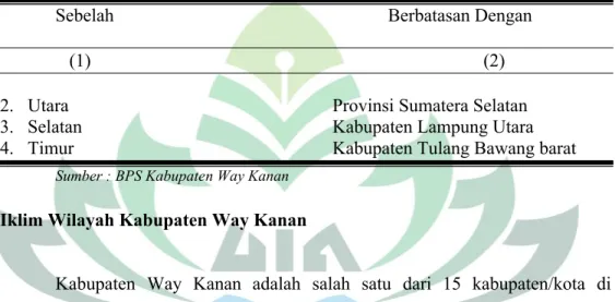 Tabel II Letak Geografis Kabupaten Way Kanan 1. Dari Sudut Geografi