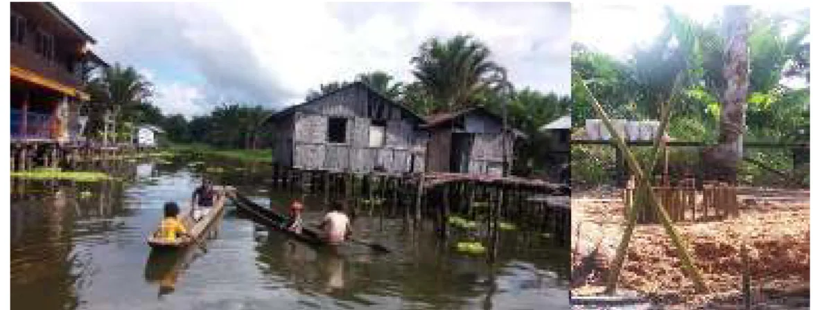 Gambar 1. Aktivitas masyarakat di Kampung Yoboi (kiri) dan lokasi pengolahan sagu (kanan)