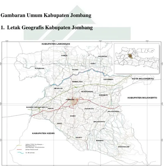Gambar 2.1 Peta Kabupaten Jombang (Sumber PDF profil Kabupaten   Jombang). Portal Resmi Pemerintah Kabupaten Jombang