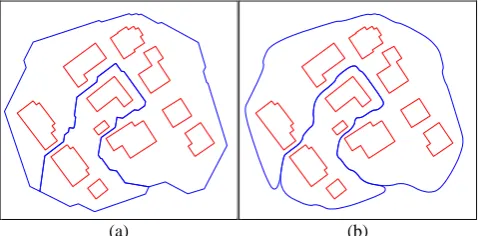 Figure 2. Aggregated privacy regions before (a) and after borderline smoothing (b). 