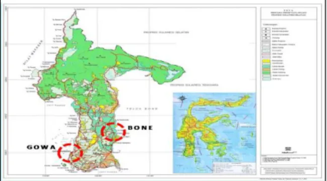Gambar 1. Peta lokasi penelitian yaitu Kabupaten Gowa dan Kabupaten Bone,  Sulawesi, Selatan, Indonesia 