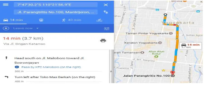 Gambar  2. Pencarian rute dengan Google Map 