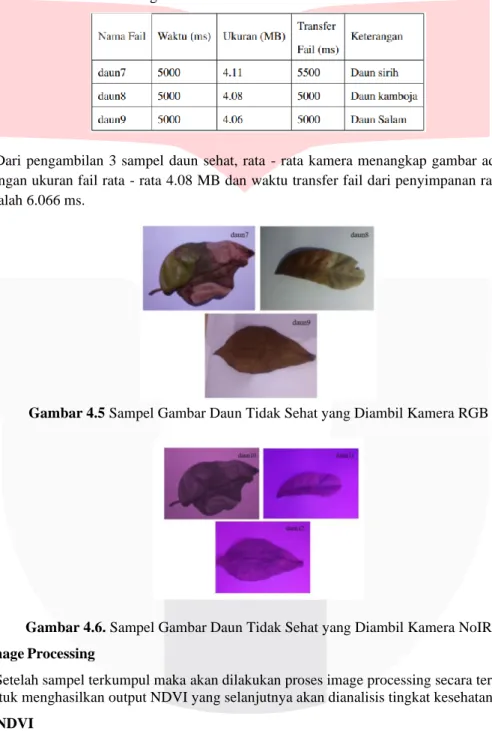 Tabel 4.3 Data Pengambilan Gambar Daun Tidak Sehat dari Kamera RGB 