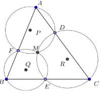 Gambar 1. Titik Miquel M di dalam segitiga