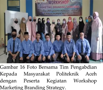 Gambar  16  Foto  Bersama  Tim  Pengabdian  Kepada  Masyarakat  Politeknik  Aceh  dengan  Peserta  Kegiatan  Workshop  Marketing Branding Strategy