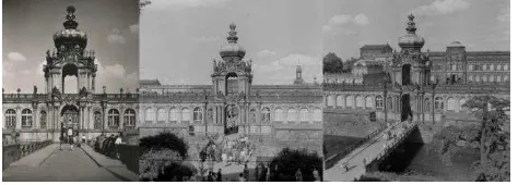 Figure 1. Overview of the Zwinger with historical  images of the Kronentor (Google maps) 