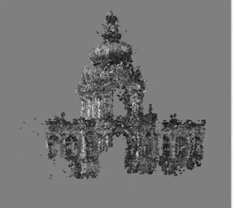 Figure 5. Historical point cloud with camera positions of the images used 