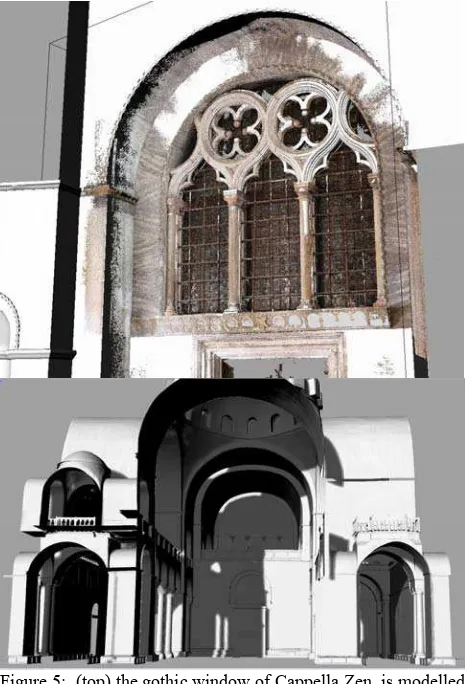 Figure 5:  (top) the gothic window of Cappella Zen, is modelled by using sections extracted from the corresponding point cloud