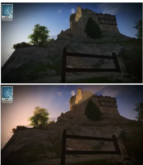 Figure 11. A frame of the opening sequence without (top) and 