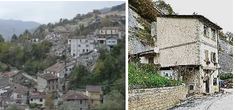 Figure 1. Pescara del Tronto perched village, in Arquata del Tronto, AP, October 2016 (left)