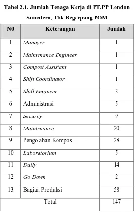 Tabel 2.1. Jumlah Tenaga Kerja di PT.PP London  