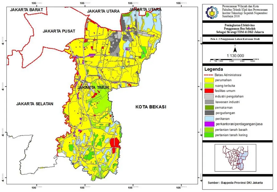 Gambar  4. 2 Peta Konsdisi  Eksisting Penggunaan  Lahan  Kawasan  Studi  Sumber : Diolah dari Bappeda Provinsi DKI Jak arta, 2016