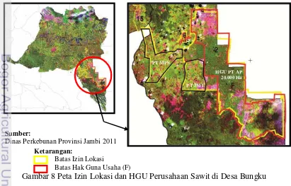 Gambar 8 Peta Izin Lokasi dan HGU Perusahaan Sawit di Desa Bungku 